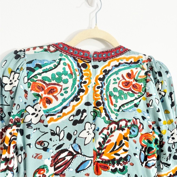 Anthropology Akemi + Kin Boho Blue Floral Beaded V-Neck Long Sleeve Dress - Picture 4 of 5